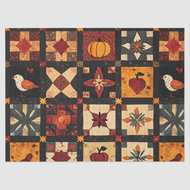 Papier Mousseline Motif de surface composée en Patchwork Automne Rus (Recto)