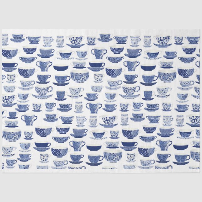 Papier Mousseline Motif de thé bleu et blanc (Recto)