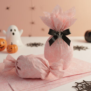 Papier Mousseline Motif de toile d'araignée Halloween rose pâle blan