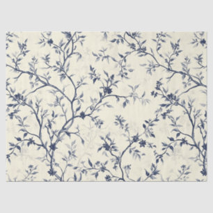 Papier Mousseline Motif de toile florale vintage bleu (1)