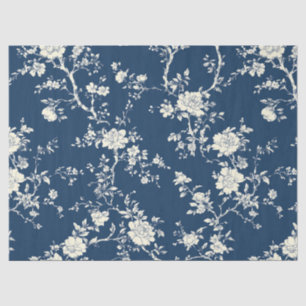 Papier Mousseline Motif de toile florale vintage bleu (11)