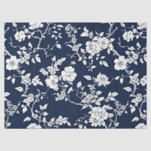 Papier Mousseline Motif de toile florale vintage bleu (12)