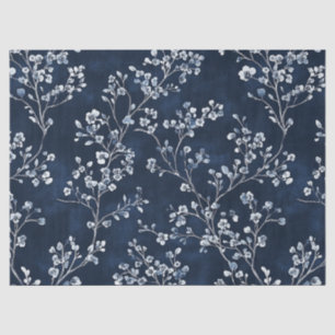 Papier Mousseline Motif de toile florale vintage bleu (13)