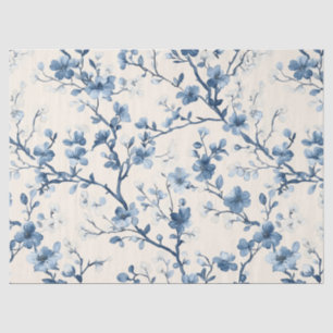 Papier Mousseline Motif de toile florale vintage bleu (4)
