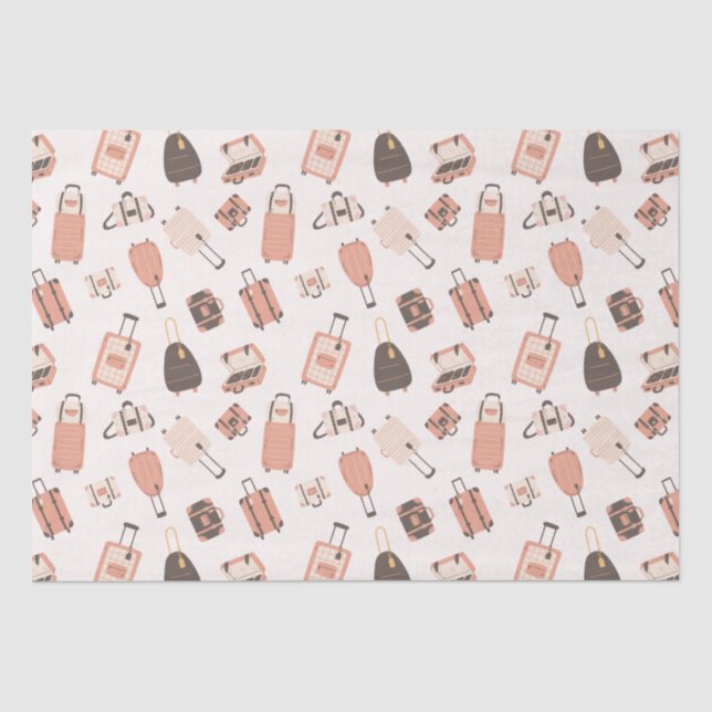 Papier Mousseline Motif de voyage de valise rose et Brown (Recto)