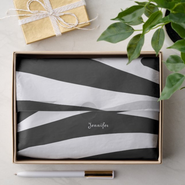 Papier Mousseline Motif de zèbre à rayures noir et blanc Monogramme (Cadeau)