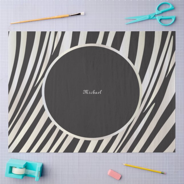 Papier Mousseline Motif de zèbre rayé noir et argent (Artisanat)