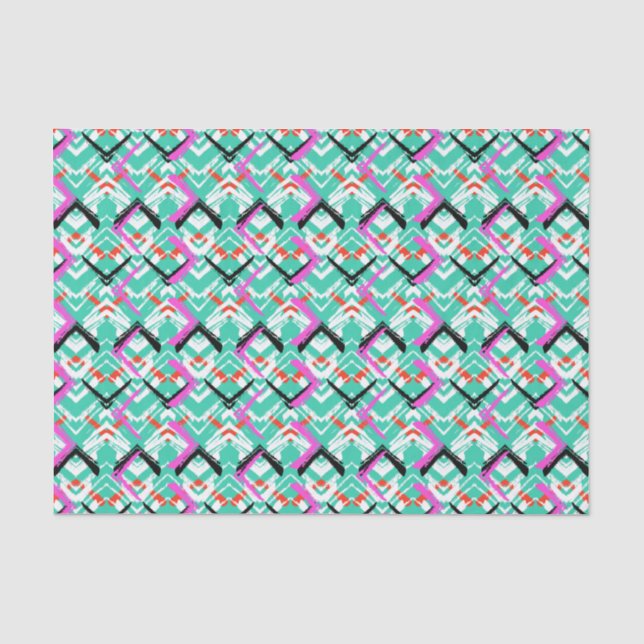 Papier Mousseline Motif de zigzag turquoise tiré par la main (Recto)