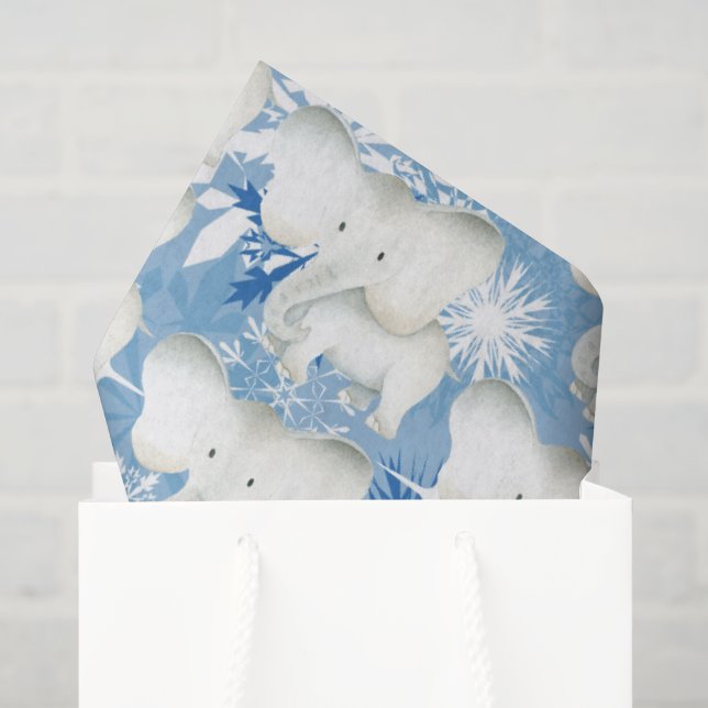 Papier Mousseline Motif d'éléphant blanc tissu de flocon de neige (Sac cadeau)