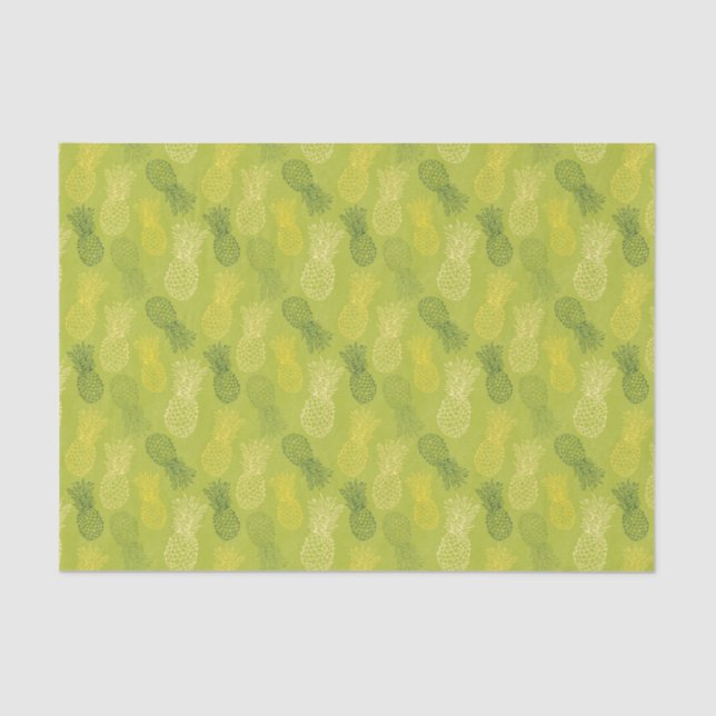 Papier Mousseline Motif d'ensemble d'ananas sur le vert (Recto)