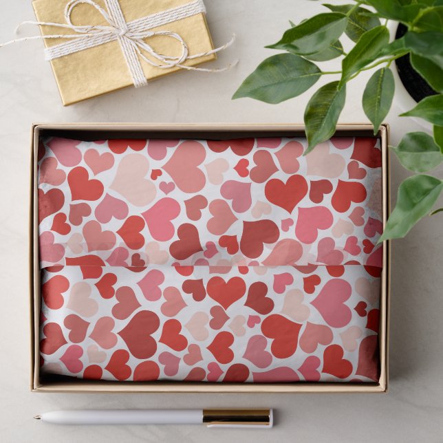 Papier Mousseline Motif Des Coeurs, Coeurs Rouges, Amour (Cadeau)