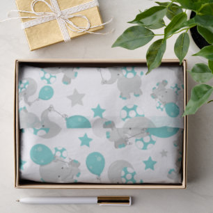 Papier Mousseline Motif Des Eléphants, Eléphants Mignons - Gris Bleu