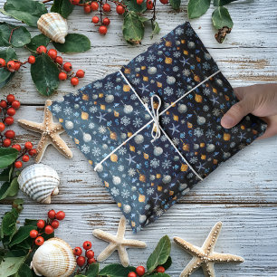 Papier Mousseline Motif des flocons de neige et des éléments nautiqu