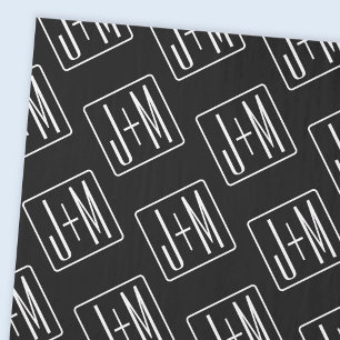 Papier Mousseline Motif des initiales Mariages modernes Noir & Bla