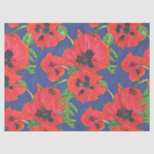 Papier Mousseline Motif des pépites orientales rouges sur bleu