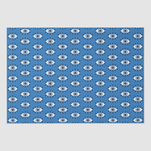 Papier Mousseline Motif des yeux mal grecs bleu noir blanc (Recto)