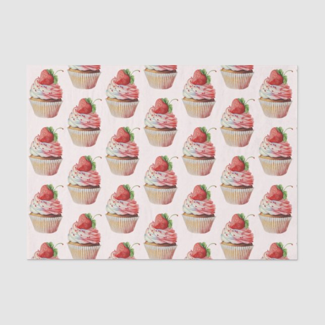 Papier Mousseline Motif dessert sucré fraise Cupcake (Recto)