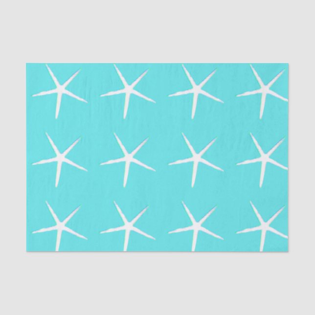 Papier Mousseline Motif d'étoile de mer blanc sarcelle bleu nautique (Recto)