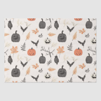 Papier Mousseline Motif d'Halloween avec citrouilles et oiseaux.