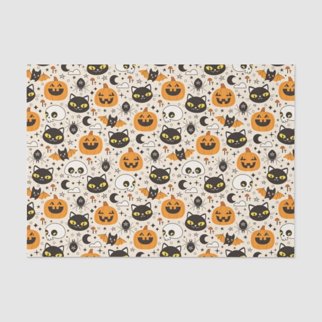 Papier Mousseline Motif d'Halloween rétro (Recto)
