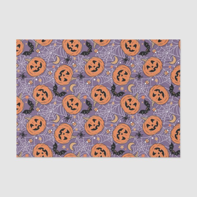 Papier Mousseline Motif d'Halloween violet Jack-O-lanterne (Recto)
