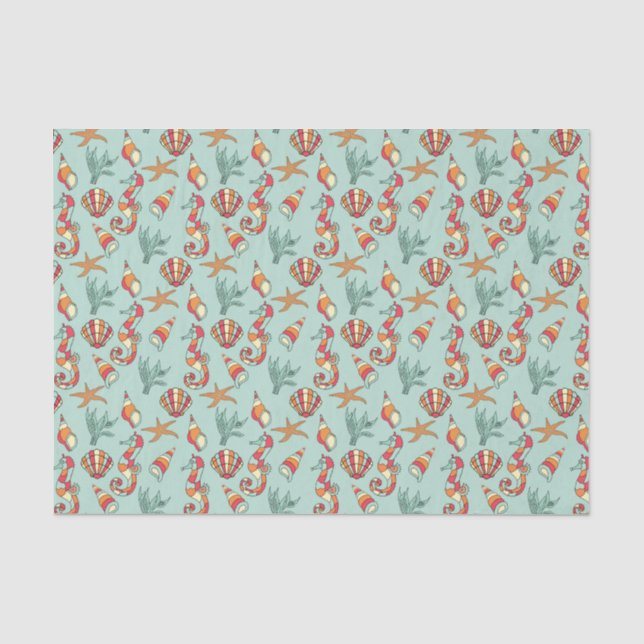Papier Mousseline Motif d'hippocampe et de coquillage (Recto)