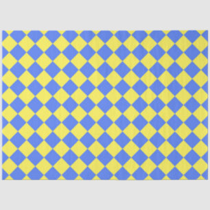 Papier Mousseline Motif diamant jaune Checker bleu