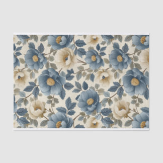 Papier Mousseline Motif d'illustration florale bleu et blanc