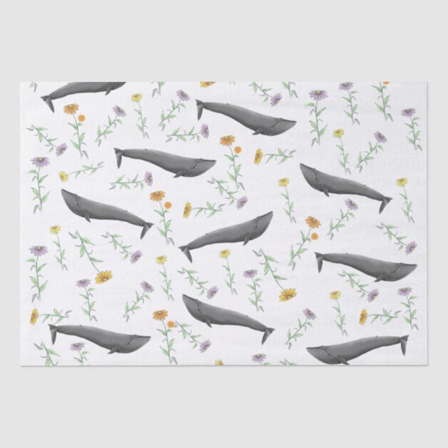 Papier Mousseline Motif d'illustration printanière de baleine bleue  (Recto)
