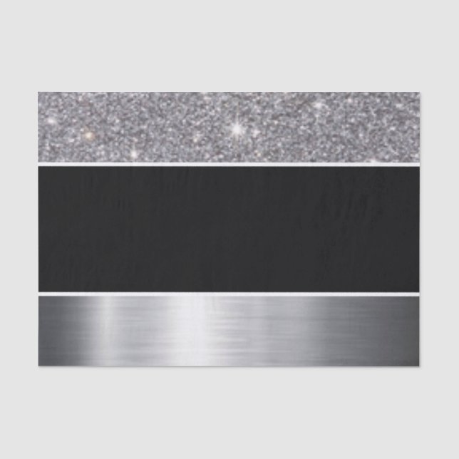 Papier Mousseline Motif d'impression en argent noir Parties scintill (Recto)