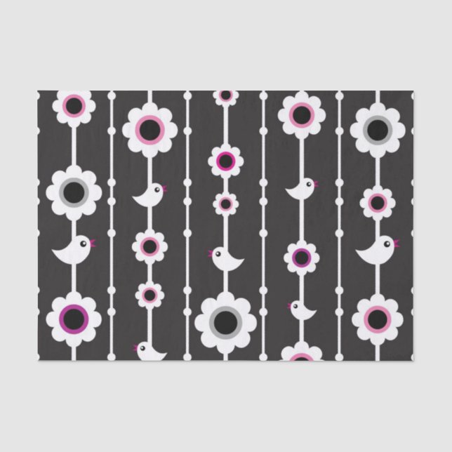 Papier Mousseline motif d'oiseau et de fleurs (Recto)