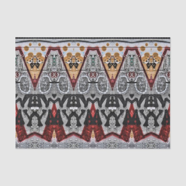 Papier Mousseline Motif d'or noir gris-rouge autochtone (Recto)