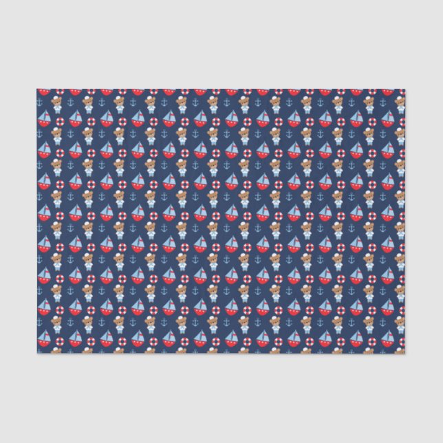 Papier Mousseline Motif d'ours et de voiliers (Recto)