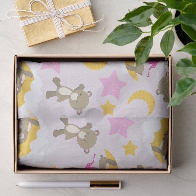 Papier Mousseline Motif D'Ours, Nounours, Mignons Ours, Étoiles (Cadeau)