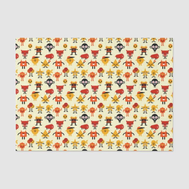 Papier Mousseline Motif drôle de monstres (Recto)