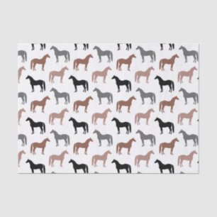 Papier Mousseline Motif élégant de chevaux brun, noir et gris