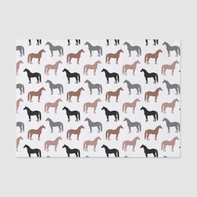 Papier Mousseline Motif élégant de chevaux brun, noir et gris (Recto)