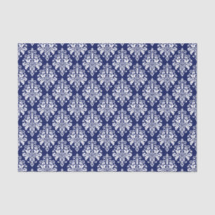 Papier Mousseline Motif élégant de damassé de bleu marine et de