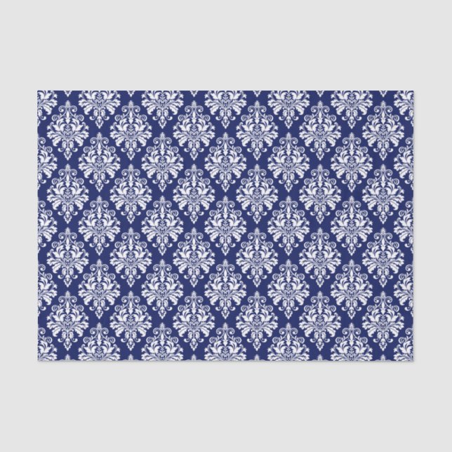Papier Mousseline Motif élégant de damassé de bleu marine et de (Recto)