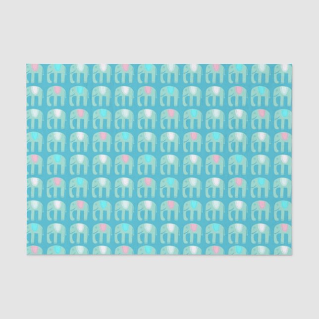 Papier Mousseline Motif éléphant Aqua Blue (Recto)
