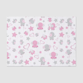 Papier Mousseline Motif éléphant de bébé rose et gris 