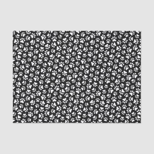 Papier Mousseline Motif empreinte de patte noir et blanc (Recto)