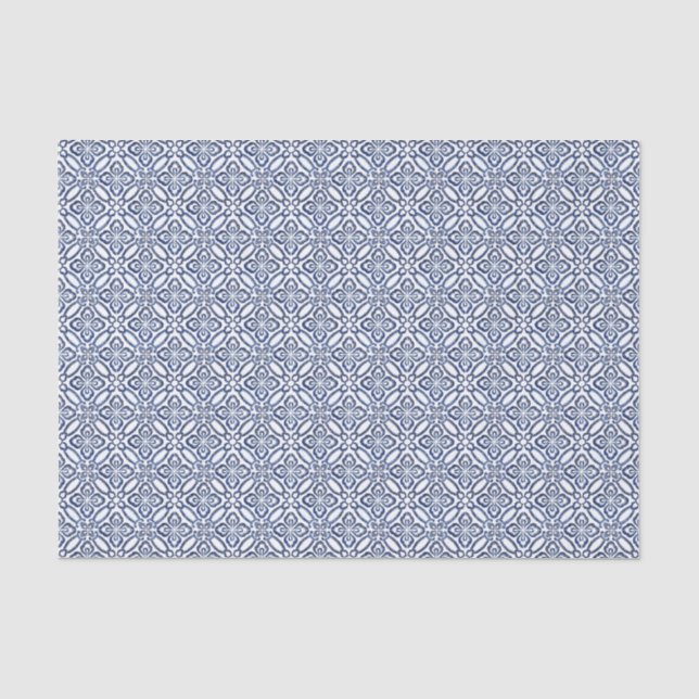 Papier Mousseline Motif en azulejo bleu foncé et blanc (Recto)