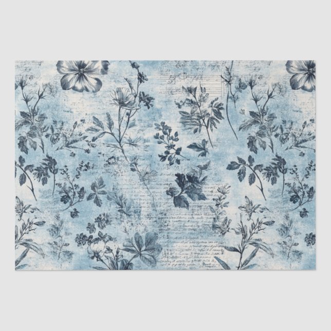 Papier Mousseline Motif en fleurs bleues (Recto)