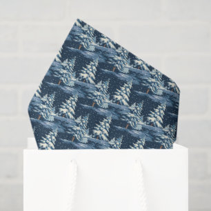 Papier Mousseline Motif en tuiles d'hiver aux arbres enneigés