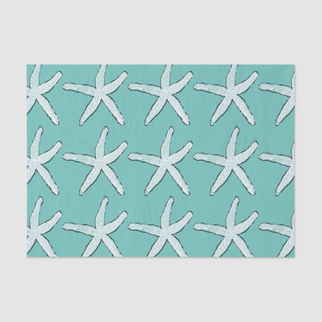 Papier Mousseline Motif Étoile de Mer Plage Bleu Canard Côtière (Recto)