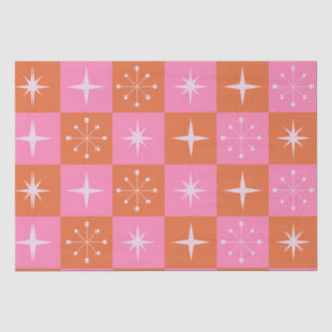 Papier Mousseline Motif étoilé rétro à carreaux rose orange