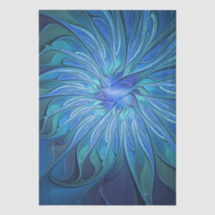 Papier Mousseline Motif fantaisie de fleur bleue, art fractal abstra