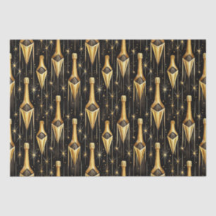 Papier Mousseline Motif festif avec bouteilles de champagne d'or
