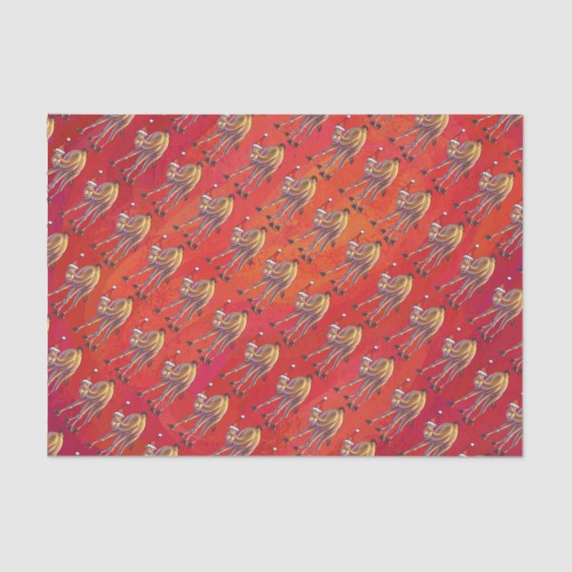 Papier Mousseline Motif Festif Camel En Rouge (Recto)